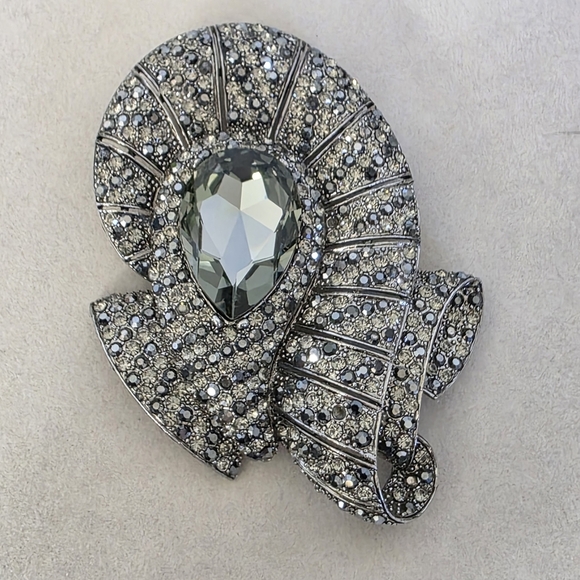 Large Vintage Silver Statement CZ Brooch Pin - Picture 3 of 10
